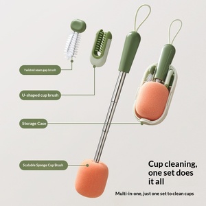 <span class=keywords><strong>Brosse</strong></span> métallique portable à long manche rétractable pour le nettoyage des biberons avec boîte de rangement et couvercle de tasse thermos éponge - Product Image 2