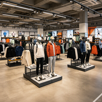 Présentoir de Magasin Complet de Style Industriel pour Vêtements de Sport avec Étagère à Chaussures – Conception Sans Publicité