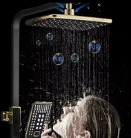 Carré Salle De Bains Thermostatique Bain Mitigeur Noir Or Carré Système De Douche Chaud Froid Bain Robinet En Laiton Bain Douche Robinets