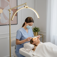 Lámpara de pie LED de media luna sin sombras para esteticistas y técnicos de tatuajes, CE RoHS OEM CRI>90, brillo ajustable, plegable, de aluminio