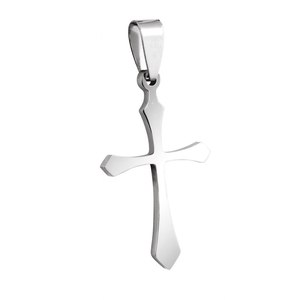 Collana Trendy in acciaio placcato oro con pendente a croce geometrica catena religiosa cristiana con diamanti e perle per feste o regali - Product Image 1