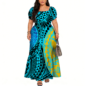 <span class=keywords><strong>Vestido</strong></span> de Verano Largo hasta el Suelo, Silueta de Sirena, Estampado Polinesio, Manga Corta, Diseño Simple y Dulce, Ecológico - Product Image 6