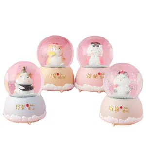 แมว snow globe Suppliers-กล่องดนตรีรูปแมวทำจากเรซิ่นสำหรับเด็ก,รูปการ์ตูนน่ารักของขวัญกล่องดนตรีอัตโนมัติลายโลกหิมะสำหรับเด็กผู้หญิงและเด็ก