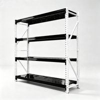 Étagère de rangement industrielle noire et blanche, avec vis d'assemblage, réglable, possibilité d'ajouter des niveaux supplémentaires