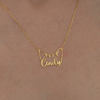 Collier personnalisé en acier inoxydable avec chaîne à maillons découpés en forme de tête de chat ou de chien pour enfants, gravure de nom, cadeau commémoratif mignon