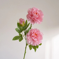 Bunga Peony Sutra Berkualitas Tinggi Sentuhan Alami 3 Kepala Tangkai Bunga Peony Buatan 90cm untuk Dekorasi Pernikahan dan Rumah
