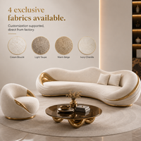 Canapé Bouclé Crème Capitonnée Courbe Moderne en Tissu Blanc pour Salon, Appartement, Mobilier Semi-circulaire, Ensemble de Canapés pour Hôtels