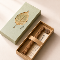 Boîte à encens personnalisée avec incrustation de feuilles naturelles, logo en relief, plateau en kraft, cadeau zen, OEM