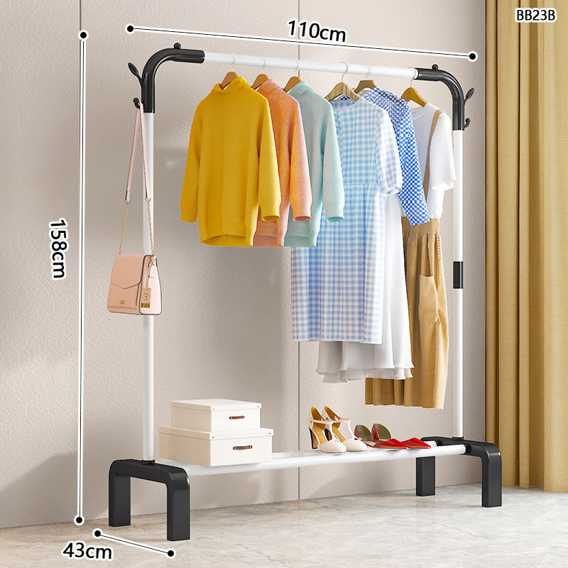 110CM [สีขาว] ราวแขวนเสื้อผ้าและตะขอ