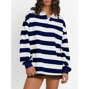 Trendy Oversized Long Sleeve Pullover Sweatshirts Queen <b>Womens</b> Striped for <b>Polo</b> Shirts Logo Decoration Fashion <b>Tops</b> Outfits Clot - Product Image 4