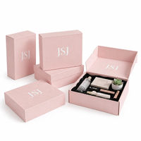 Boîte cadeau rigide en papier côtelé rose personnalisée JSJ avec insert noir et logo blanc pour emballage cosmétique et soins de la peau, vente en gros OEM
