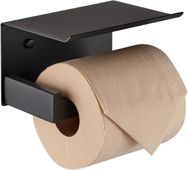 Toilet Paper Holders with Shelf Bathroom Toilet Paper Roll Holder SUS304 Stainless Steel Wall Mounted, Matte Black