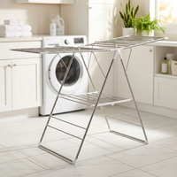 Vente chaude 14M En Acier Inoxydable Heavy Duty Pliant Rack Double-Tier Dry Racks pour Salle De Bains Vêtements Espace Conception Fonctionnelle