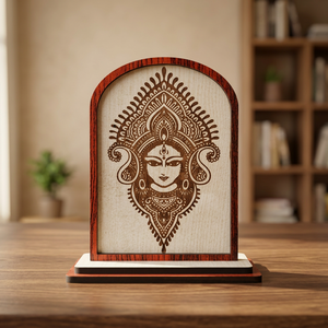 Elegante Cuadro Decorativo con Rostro de la Diosa Durga en Estilo Art Deco Indio, Marco de Madera, para Hogar, Oficina, Mesa, Tablero de Auto, Aniversario - Product Image 1