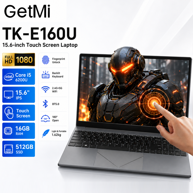OEM 15.6 Inch FHD IPS Sensitive Touch Screen Intel Core I5 6200U 16GB 512GB SSD Metal Design Office Laptop