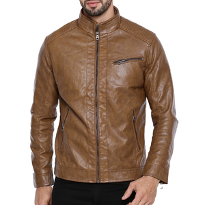 Veste en cuir rétro à blocs de couleur, style motard, fermeture éclair, veste en cuir décontractée, fabrication OEM et ODM - Product Image 1