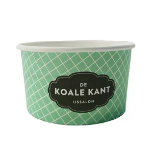 Custom Luxe Mint Groen Wit Raster Platteland Tafelkleed Stijl Zwarte Plaque Logo Gedrukt 14Oz Ijs Cup Kom Voor Sorbet