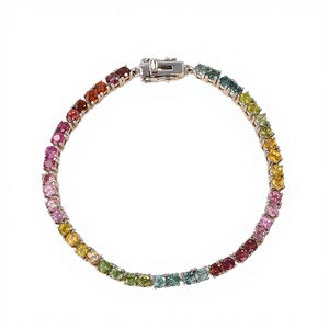 Natural Tourmaline Tennis <b>Bracelet</b> 925 Silver Rhodium Plated Luxury Wedding Gift Party Healing Energy <b>Chakra</b> Raw Gemstone - Product Image 2
