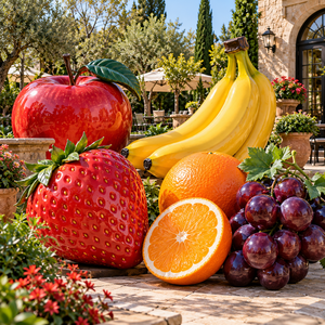 Statue realistiche fatte a mano di alta qualità, a grandezza naturale, in fibra di vetro, a forma di <span class=keywords><strong>frutta</strong></span>, per decorazioni di feste a tema all'aperto, sculture da giardino. - Product Image 3