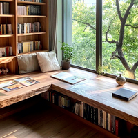 Bureau d'angle en bois massif réglable et portable, intégré à une bibliothèque, pour les bureaux modernes à domicile