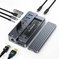 Station d'accueil USB-C USB 3.2 Gen 2 10 Gbit/s Hub pour Ethernet RJ45 2.1, PD 100W, NVMe SSD, SD, TF, Audio 3.5mm