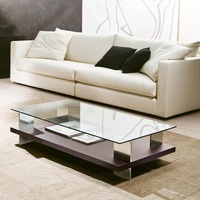 Mobilier moderne minimaliste pour la maison Table basse carrée en verre trempé avec cadre en bois massif pour centre de salon