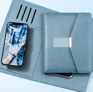 Agenda de luxe tendance A5 en cuir PU avec logo personnalisé, chargeur sans fil, bloc-notes, cadeau pour invités, bureau, entreprise - Product Image 1