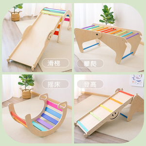 Estructura de escalada de madera para niños, entrenamiento de integración sensorial, equipo de juego interior con tobogán y barra de equilibrio para niños pequeños - Product Image 5