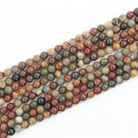 Vente en gros d'usine Perles rondes en jaspe Picasso multicolores naturelles 4 mm et 6 mm pour la fabrication de bracelets et de bijoux