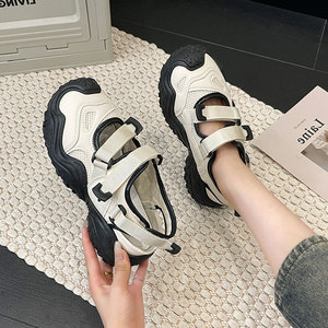 รองเท้าส้นเตี้ย Velcro Mary Jane รุ่นลิมิเต็ด, รองเท้าพื้นหนาสีขาวเหมาะสำหรับสวมใส่ในฤดูใบไม้ผลิและฤดูร้อน - Product Image 4