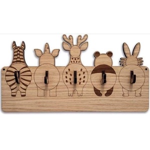 Juego de ganchos de pared con diseño de animales de safari para habitación infantil, guardería o sala de juegos, con construcción duradera, divertidos adornos de madera con forma de animales, cajas de madera - Product Image 4