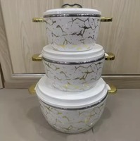 Ensemble de 3 chauffe-plats thermiques haut de gamme 2L 3.5L 6.5L, casseroles isothermes avec extérieur marbré et poignée dorée, pour événements, banquets et traiteur