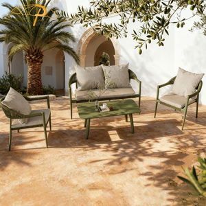 Ensemble <span class=keywords><strong>de</strong></span> meubles d'extérieur modernes pour villa, terrasse, cour, ensemble <span class=keywords><strong>de</strong></span> canapés <span class=keywords><strong>de</strong></span> <span class=keywords><strong>jardin</strong></span> en aluminium et rotin, 4 pièces - Product Image 1