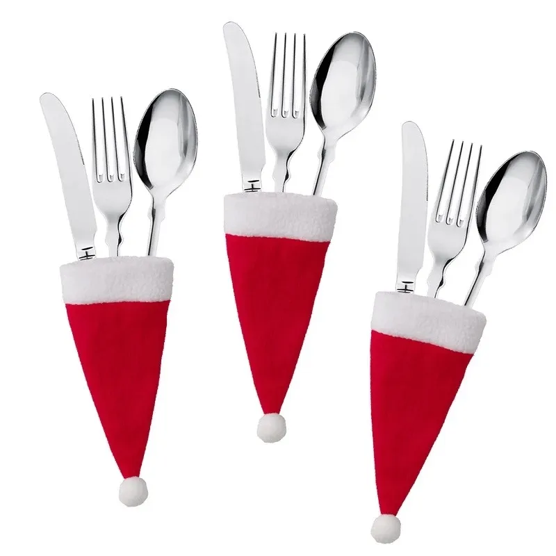 Christmas Silverware Holders Tableware Bag Plush Christmas Knife and Fork Cover for Holiday Xmas Party Dinner Table Decor