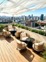Mobilier d'extérieur en bambou de la région nordique pour maisons d'hôtes, cafés, tables et chaises décontractées, bars, terrasses, cours, salons, patios et espaces en plein air