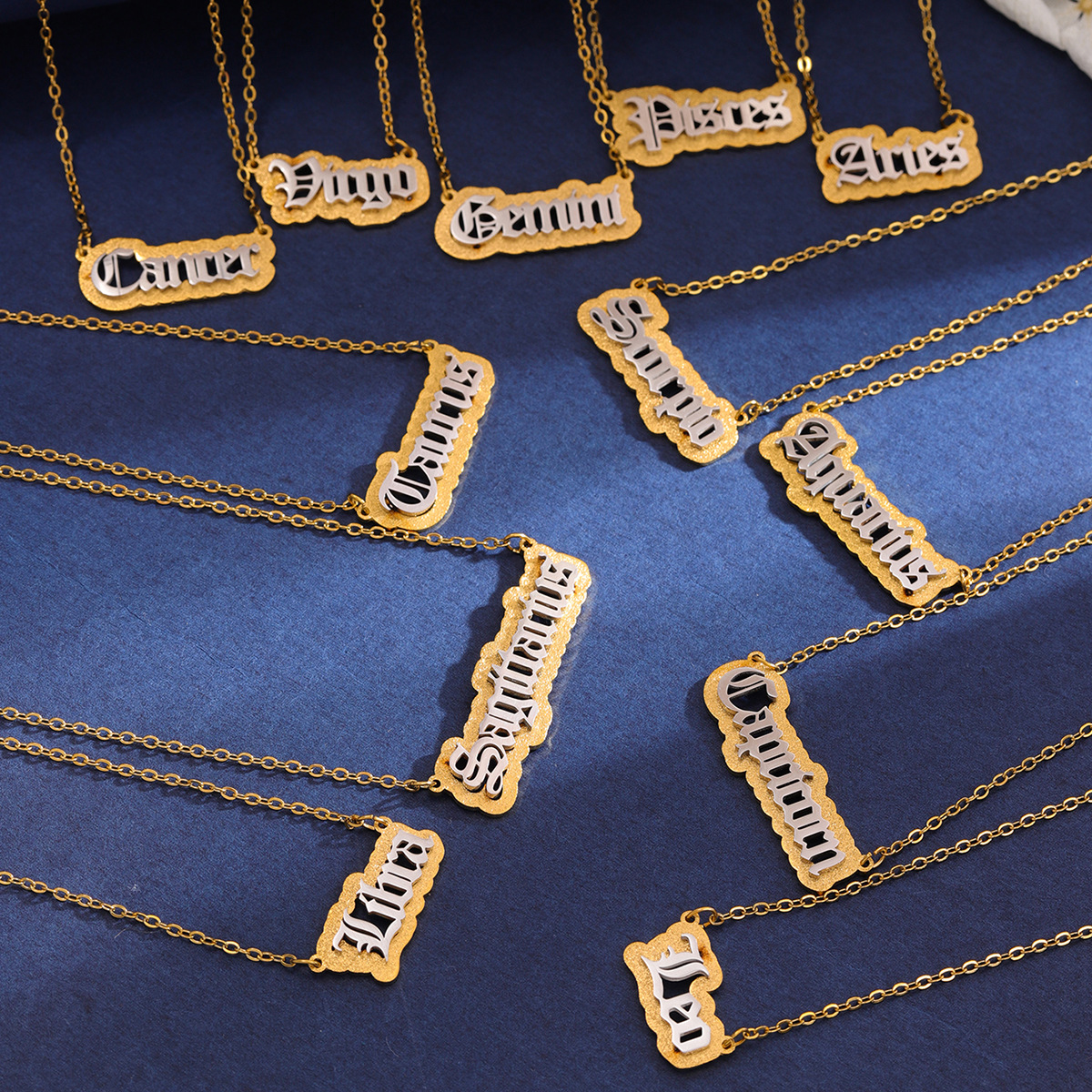 Fashion jewelry Pendant stainless steel 12 zodiac pendant necklace Double layer aquarius signs Necklace