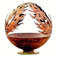 Brasero sphérique robuste en acier Corten rouillé, motif arbre, découpé au laser, pour extérieur et jardin, à bois