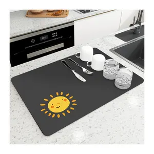 Coffee Machine Cup Coaster Drying Pad Soft Diatomite Non Slip Silicone Drain Pad Dish Draining Mat