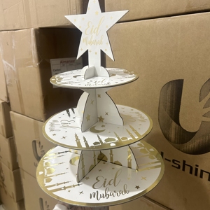 Support à Cupcake de luxe en feuille d'or à 3 niveaux Décoration de fête Eid Mubarak <span class=keywords><strong>Carton</strong></span> jetable avec forme numérique Emballé dans un sac - Product Image 6