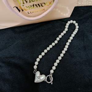 Western Queen Mother Vivienne New Big Love Faux Pearl Rhodium Plated White Strand Necklace Women European American Personality - Product Image 6