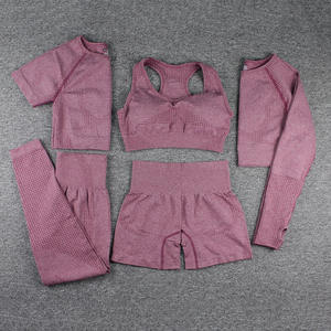 Спортивная одежда для фитнеса 2/3/5 шт., тренировочный костюм, бесшовный короткий топ с длинным рукавом, спортивный бюстгальтер, шорты, леггинсы, комплекты для йоги - Product Image 5