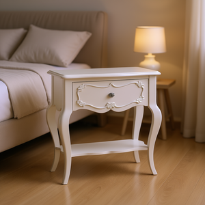 Comodino Bianco Perla con 1 Cassetto e Ripiano, Elegante Arredamento per Camera da Letto - Product Image 2