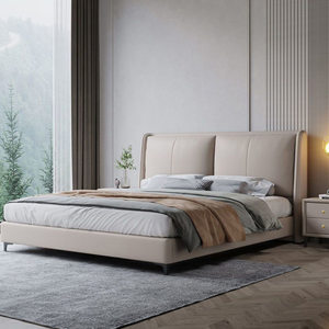 แพลตฟอร์มคิงไซส์ขนาดเต็มที่กําหนดเองเบาะหนังหรูหราสบายและโครงเตียงไม้เนื้อแข็งพร้อมที่เก็บและหัวเตียง - Product Image 6