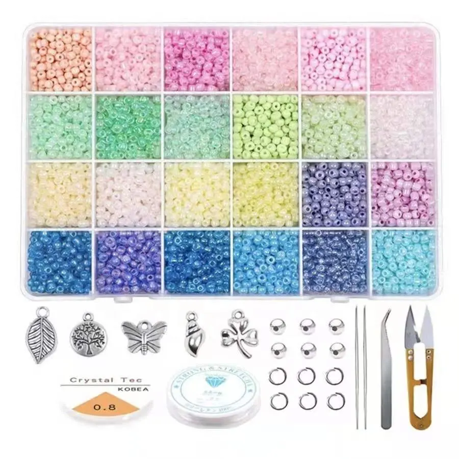 Miyuki DIY Jewelry Making Kit 2 3 4mm small Glass Seed Letter Alphabet Beads Art Craft with 2 Rolls of Elastic String Cord