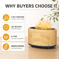 Humidificateur d'aromathérapie 3 en 1 avec haut-parleur Bluetooth, diffuseur d'huiles essentielles à effet de flamme pour chambre à coucher et yoga