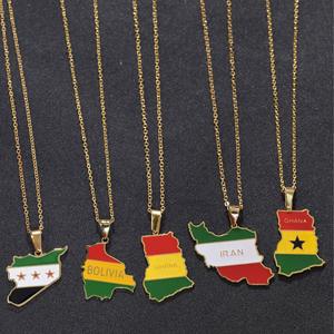 Venta caliente mapas creativos <span class=keywords><strong>de</strong></span> África América del Sur Bolivia <span class=keywords><strong>Ghana</strong></span> banderas nacionales joyería <span class=keywords><strong>de</strong></span> acero inoxidable collares colgantes al por mayor - Product Image 1