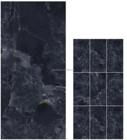 Mármol Negro con Vetas Blancas, Loseta de Porcelana Pulida y Esmaltada de 60x120 mm, Revestimiento de Piedra, Acento Dorado de Lujo para Interiores