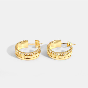 14K Gold Plate <b>Brass</b> Unisex Earrings Vintage Religious Christian Fashion Jewelry Zircon Hoop Geometric Shape Pattern Anniversary - Product Image 2