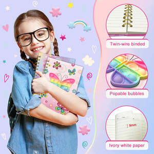 Fidget xoắn ốc máy tính xách tay cho cô gái 8.3 "x 5.7" 160 lót trang W/6 bút Pop bướm Nhật Ký món quà lứa tuổi 6-12 - Product Image 3