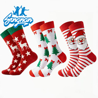 Chaussettes mi-mollet en coton respirantes pour hommes, à motifs de dessins animés amusants et joyeux, pour Noël et l'automne, cadeaux de fêtes, vente en gros